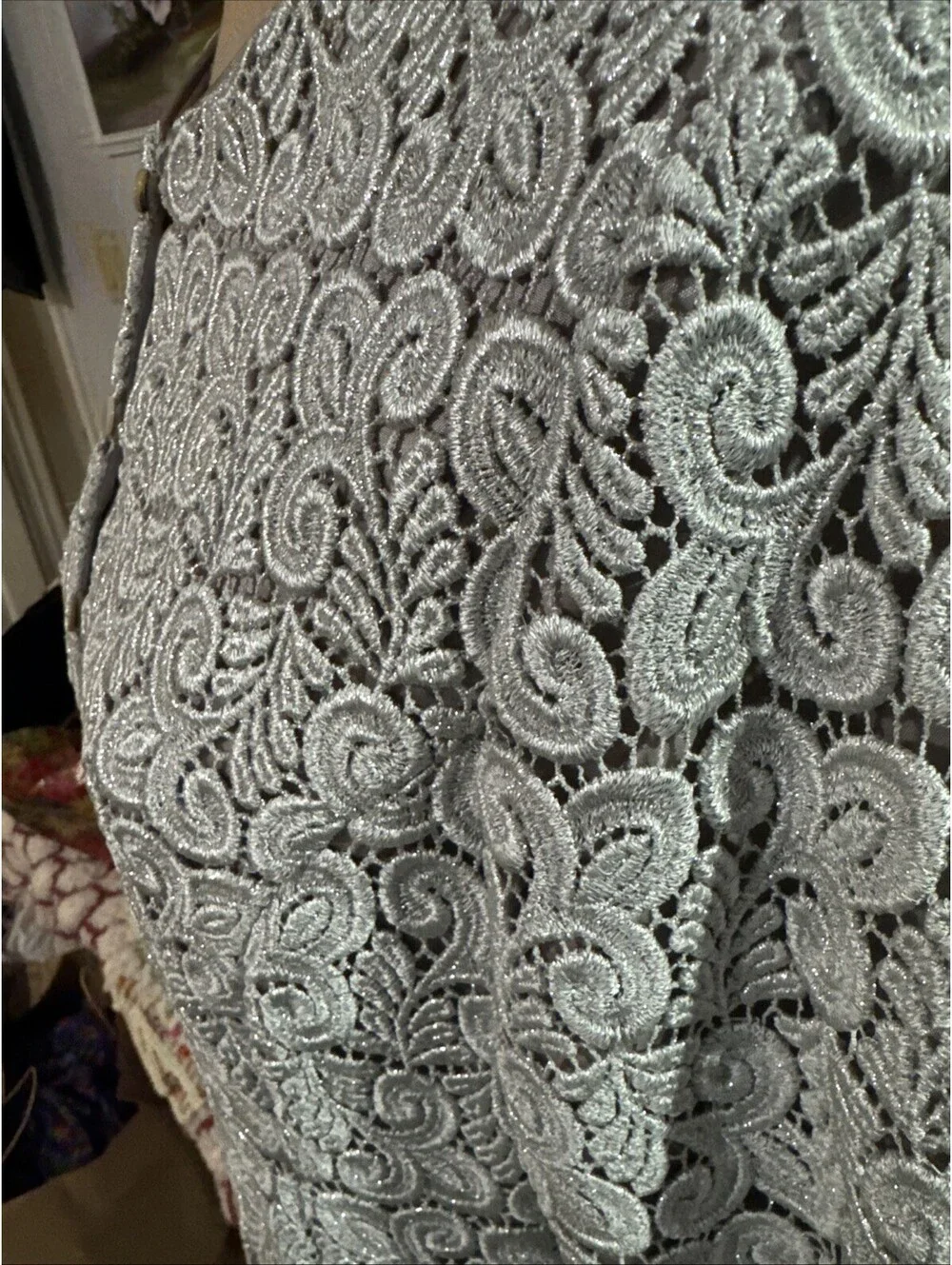 Talbots Jacket Womens 4 Silver Metallic Lace Scalloped Hem Dressy Evening NWT